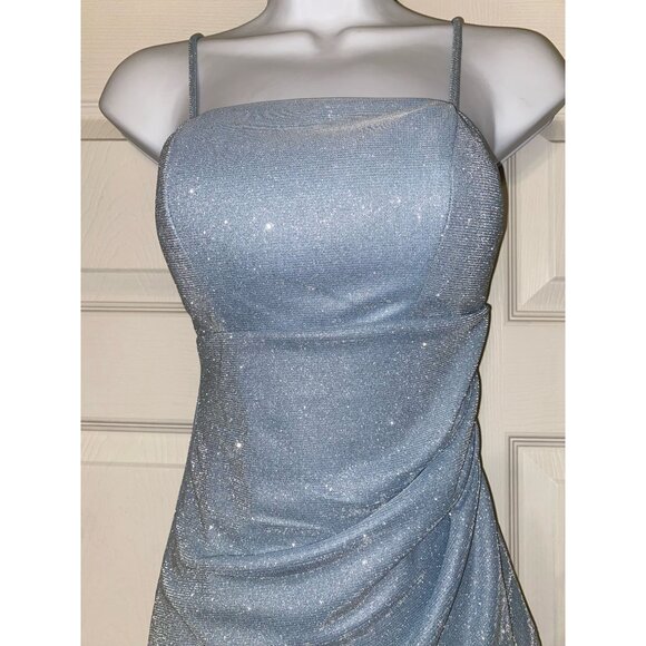 Sparkling Silver Glitter Mini Dress With Spaghetti Straps - Picture 2 of 9